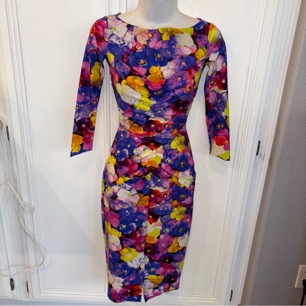 Chiara Boni La Petite Robe Violet Floral Bodycon Dress Sz 38 /sz 2 Made in Italy